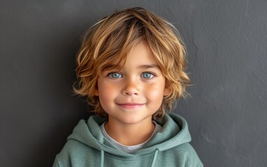 happy smiling caucasian kid portrait, professional studio background