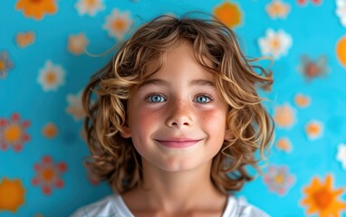 Wall Mural - happy smiling caucasian kid portrait, professional studio background