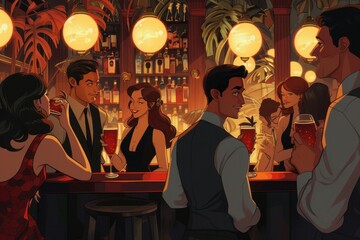 Wall Mural - illustration of people drinking in a lounge