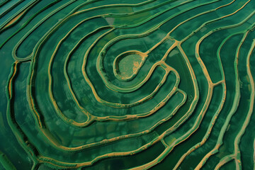 Poster - Surreal labyrinth like landscape inspired by the rice fields in Vietnam. Background image. Created with Generative AI technology