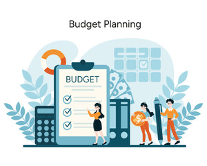 Poster - Budget Planning concept. Detailed financial foresight and strategic expense management. Fiscal preparation and economic planning visualized. Flat vector illustration