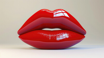 glossy beautiful lips painted with red lipstick, voluminous female mouth 3D, on a white background