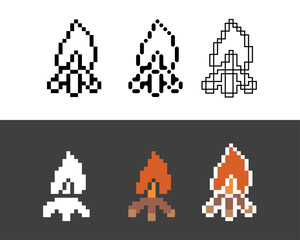 Poster - Pixel art outline sets icon of firewood variation color.campfire icon on pixelated style. 8bits perfect for game asset or design asset element for your game design. Simple pixel art icon asset.