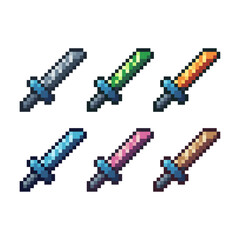 Poster - Pixel art sets icon of sword fight variation color. Sword icon on pixelated style. 8bits perfect for game asset or design asset element for your game design. Simple pixel art icon asset.