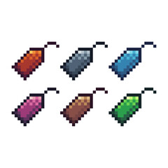 Poster - Pixel art sets icon of tags variation color. Tag price icon on pixelated style. 8bits perfect for game asset or design asset element for your game design. Simple pixel art icon asset.