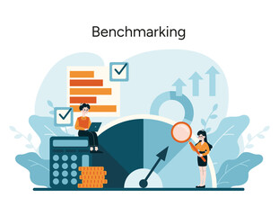 Poster - Benchmarking concept. Comparative analysis for business performance enhancement and strategic improvement planning. Flat vector illustration