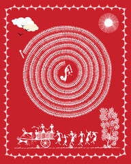 Sticker - Traditional IndiVibrant Warli: Celebrating Indian Rural Life. Rural Bliss in Warli Painting, Traditional Indian Folk Art: Warli Village Life, Captivating Warli Artwork oan Folk Art: Warli Village Life