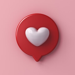 Poster - 3d love like heart social media notification icon on pink pastel color wall background with shadow minimal conceptual 3D rendering