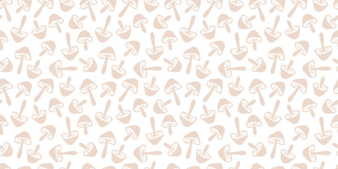 Poster - Vector seamless pattern of pastel mushrooms on a white background, doodle wallpaper