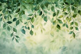 Fototapeta Konie - A watercolor background with a light, leafy green pattern, evoking the tranquility of a peaceful garden 