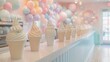 Soft serve ice cream with pastel sprinkles matching the soft pop color theme