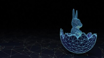 a modern easter backdrop with a plexus rabbit emerging from an egg, tailored for the tech and progra