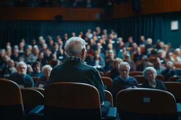 Senior person takes part in town hall meating