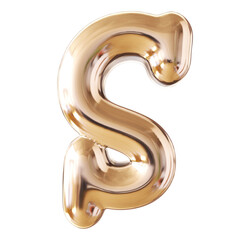 Bubble letter S font golden luxury 3d render