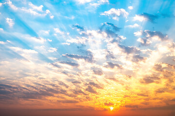 Wall Mural - sky, sunrise, sunset, luxury soft gradient orange gold clouds and gold sunlight between group of blu