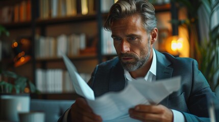 a businessman sitting in his office reading some documents