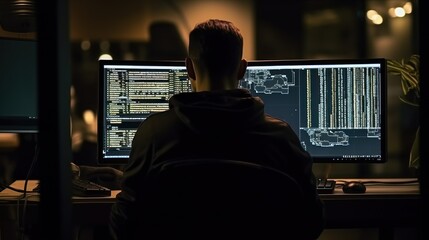 Leinwandbilder - Programmers sit in front of the computer and write the source code and make changes to it