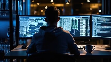 Leinwandbilder - Programmers sit in front of the computer and write the source code and make changes to it