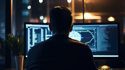 Leinwandbilder - Programmers sit in front of the computer and write the source code and make changes to it