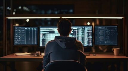 Leinwandbilder - programmers sit in front of the computer and write the source code and make changes to it