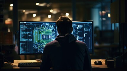 Leinwandbilder - programmers sit in front of the computer and write the source code and make changes to it