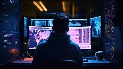 Leinwandbilder - programmers sit in front of the computer and write the source code and make changes to it