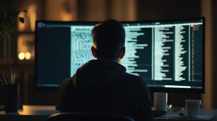 Leinwandbilder - programmers sit in front of the computer and write the source code and make changes to it
