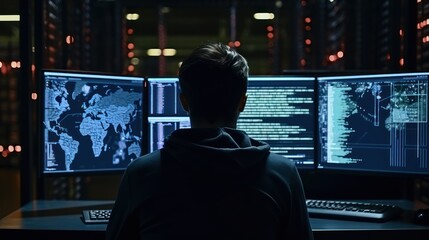 Leinwandbilder - programmers sit in front of the computer and write the source code and make changes to it