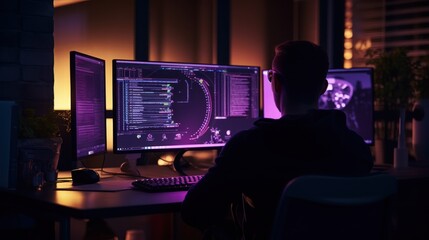Leinwandbilder - programmers sit in front of the computer and write the source code and make changes to it