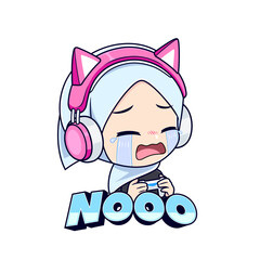 Poster - Cute muslim women crying sad mascot logo gaming sticker