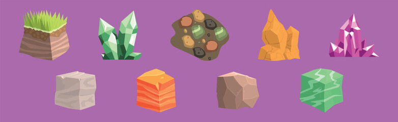 Poster - Rock and Solid Stone as Game Element Vector Set