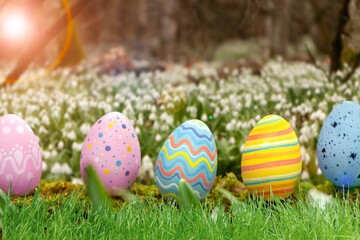 Wall Mural - Colorful Easter Eggs on Spring Background