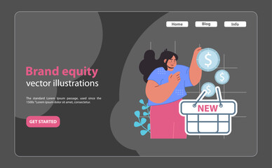 Poster - Brand equity concept. Illustrating financial value and new opportunities in brand investment. Visualizing economic aspects of branding. Flat vector illustration.
