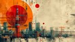Tokyo Tower in Japan.  double exposure contemporary style minimalist artwork collage illustration. Ai generative.