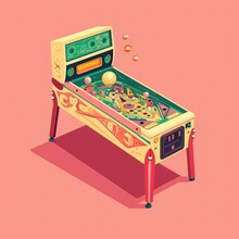 Flat Illustration Of Pinball Machine Isolated On Pink Background