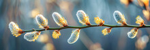 Spring Banner With Beautiful Blooming Willow Branch.