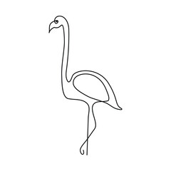 Wall Mural - Continuous single line drawing black icon of flamingo Outline vector art.
