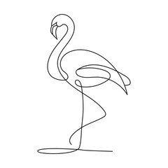 Wall Mural - Continuous single line drawing black icon of flamingo Outline vector art.
