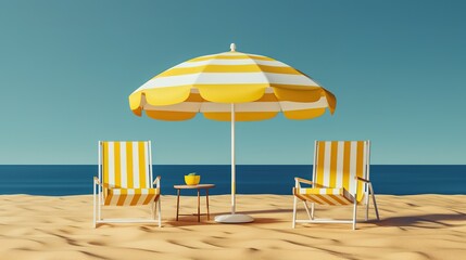 Wall Mural - summer kit with beach chairs with umbrellas