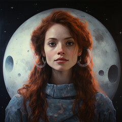 Wall Mural - girl in the moon