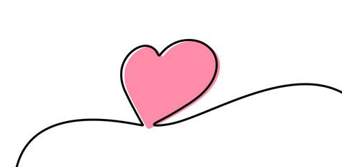 Wall Mural - Single pink heart continuous wavy line art drawing on white background.