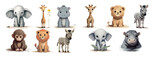 Fototapeta Pokój dzieciecy - Adorable Collection of Baby Wild Animals: Elephants, Giraffe, Hippo, Lion, Monkey, and Zebra Illustrations for Children’s Books