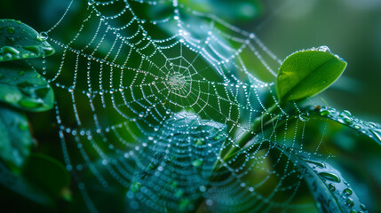 spider web with dew drops