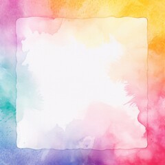 Poster - Abstract colorful rainbow color painting illustration texture - Frame made of watercolor splashes, isolated on white square background