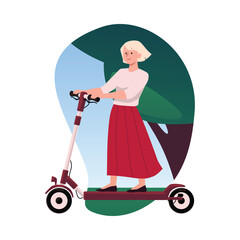 Wall Mural - Happy blonde girl on electric scooter, vector illustration isolated on white