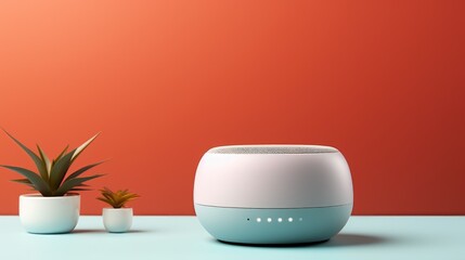 Home smart voice device. Closeup of a voice activated virtual assistant with an a powered parenting chatbot voice option. Smart ai speaker. Smart home concept