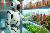 Fototapeta Uliczki - Robot working in a hall with vertical farming