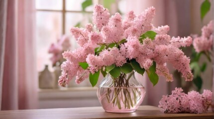 Canvas Print - Bouquet of light pink lilac flowers arranged in a vase