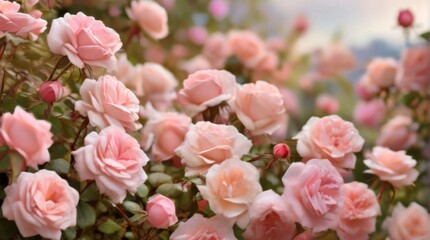 Canvas Print - Sprawling rose bush covered in a profusion of blossoms, each one a masterpiece of nature