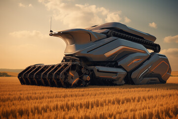 Poster - Futuristic autinomous combine harvester. Smart farming concept.
